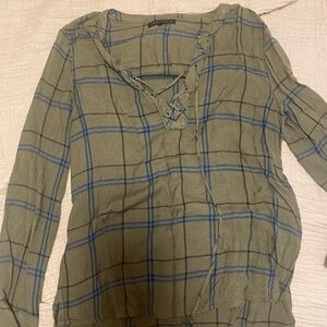 Sanctuary lace up top green plaid! Super cute!